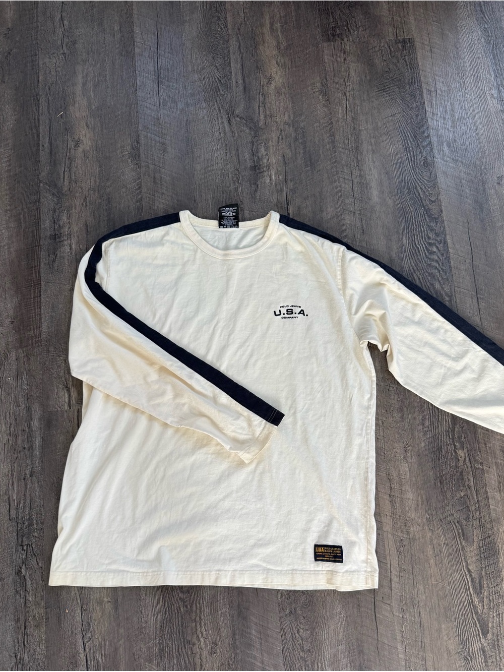 Polo Long-Sleeve Crewneck Shirt with Black Shoulder Stripe - U.S.A. Graphic